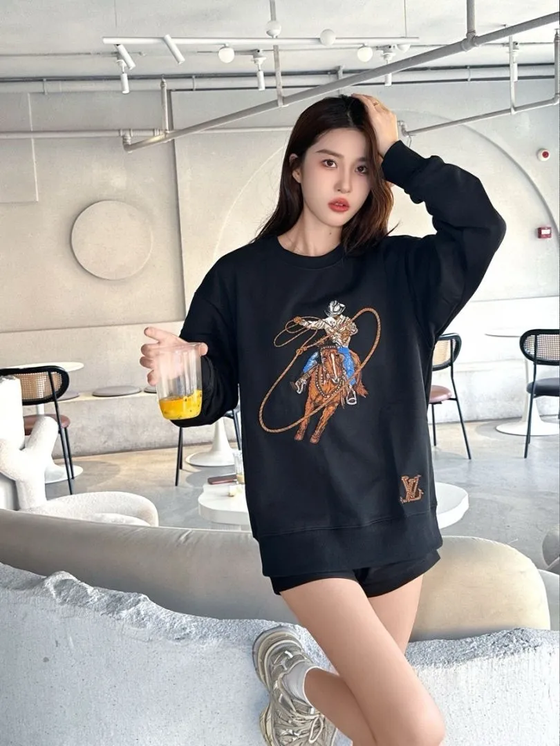 Louis Vuitton/Louis Vuitton 24Fw Western denim embroidered crew neck sweatshirt